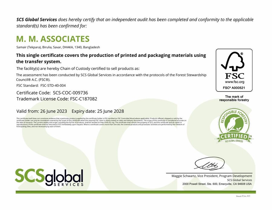 FSC® Chain of Custody certificate document