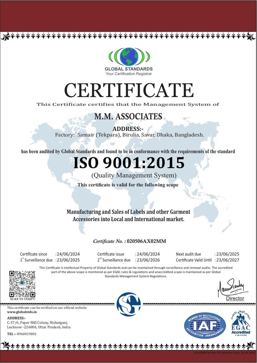 ISO 9001:2015 certificate document